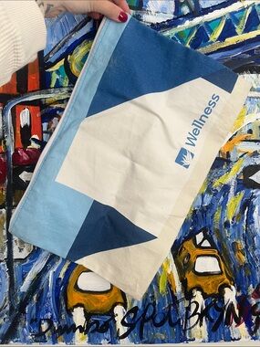 Wellness Canvas Zipper Pouch in Blue and Cream